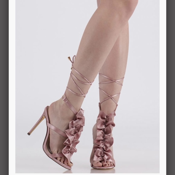 Ruffle Party Lace-Up Satin Heels - Picture 1 of 3